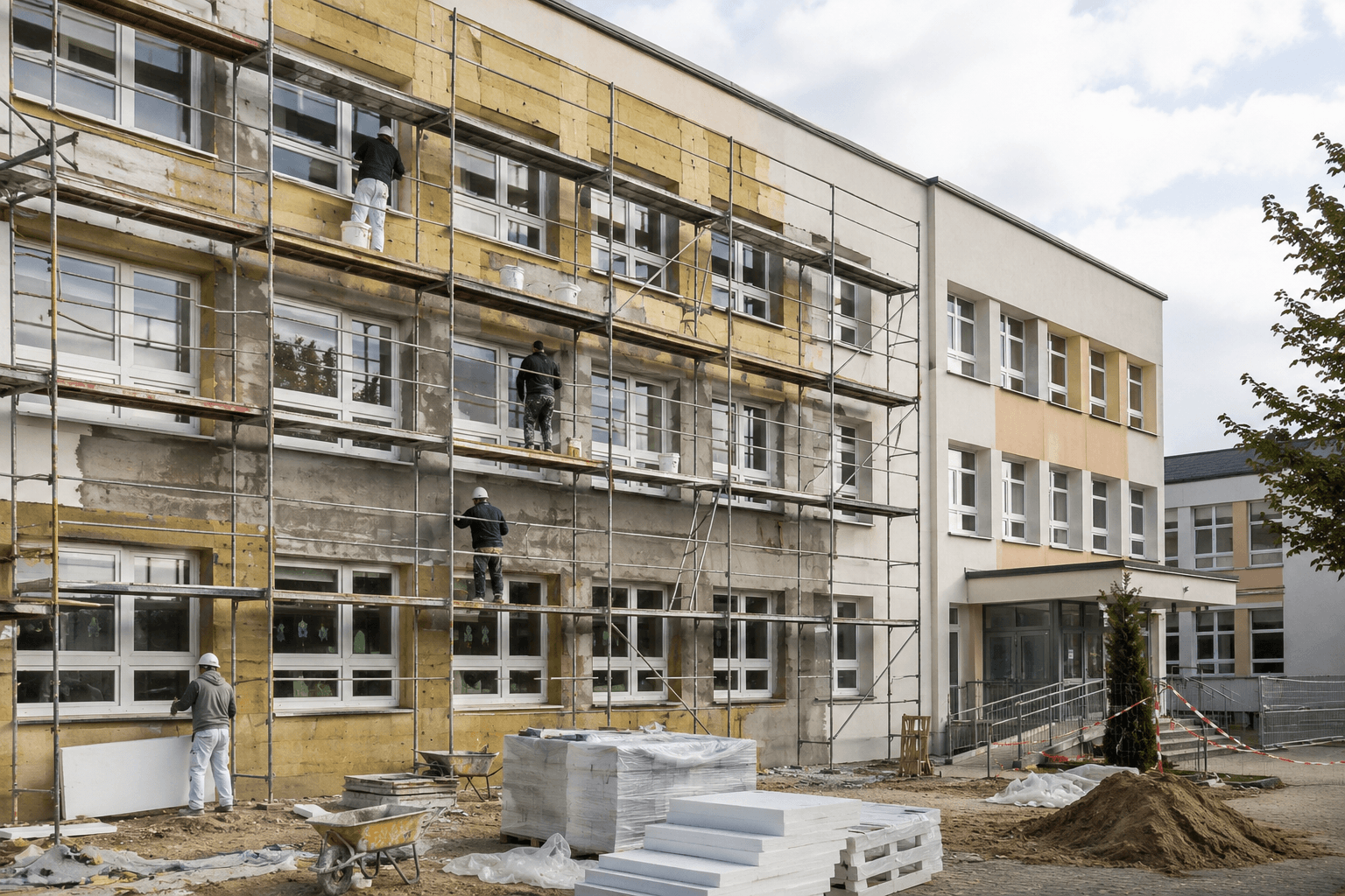 Rusztowanie przy renowacji elewacji kamienicy